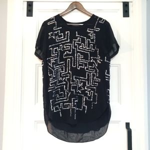 3.1 Philip Lim Silk Blend Sequin Blouse Black Silver Layered High Low Womens 4